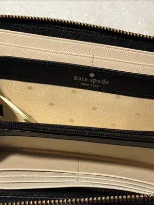 Kate Spade Hazel Court Legacy Beige and Black Bow Zip-Around Wallet thumbnail 6