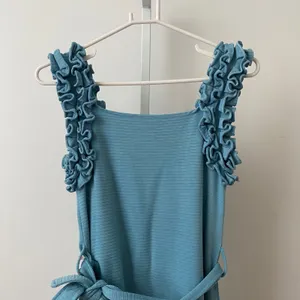 Pink Devil Cotton Dainty Quirky Ruffle Strap Ribbed Mini Dress Small Blue thumbnail 2