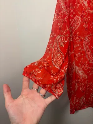 St. John's Bay Orange Paisley V-Neck Peasant Blouse Size 1X thumbnail 4