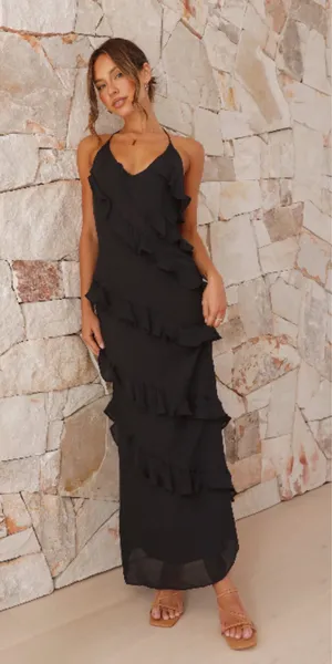 Hill House Billy J Ruffle Tiered Halter Maxi Dress Sz 10 Goth Romantic Cocktail Romantic thumbnail 5