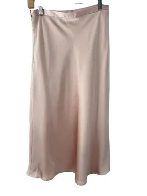 Commense Satin Midi Skirt Champagne Rose Gold Size Small Minimalist thumbnail 4