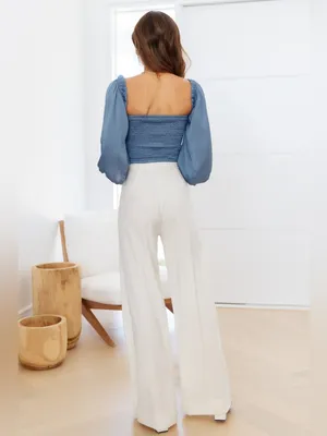 NEW Hello Molly Azure Skies Long Sleeve Tie Front Crop Top Blue Size Small/4 thumbnail 7
