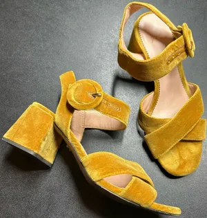 J.Crew Size 7 Penny Amber Gold Velvet Sandals thumbnail 1
