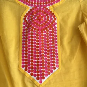 Tory Burch Yellow Embellished Tunic Top Sequin Neck Cotton Size 4 thumbnail 2