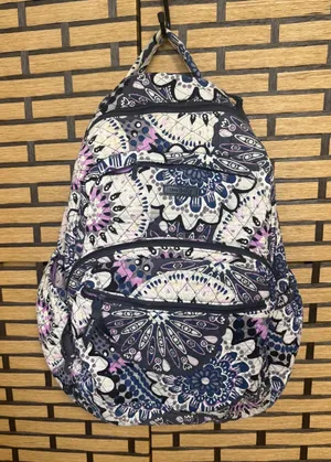 Vera Bradley purple and navy floral backpack thumbnail 1