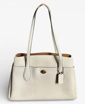 Coach Lori Carryall Tote Shoulder Bag Chalk Cream Pebbled Leather Turnlock Zip thumbnail 1