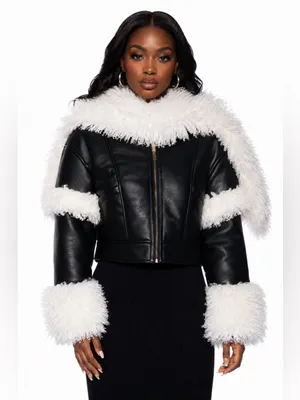 NEW AKIRA “Aspen Glow Up” Faux Fur Coat – Black – Size Large thumbnail 2