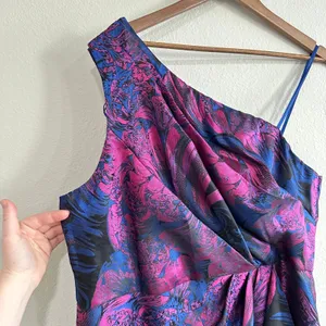 Adrianna Papell Size 20 Blue Pink Brocade Floral Formal Dress One Shoulder thumbnail 3