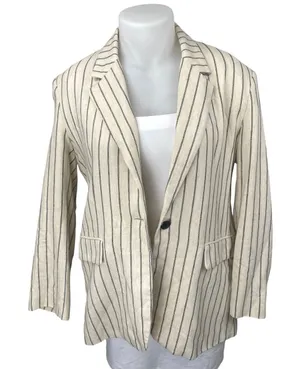 Zara Women's Beige Black Striped Long Sleeve Blazer Coat Suit Jacket Size XL thumbnail 1