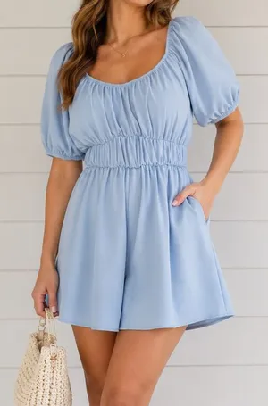 ARULA Light Blue Puff Sleeve Romper Size L-XL thumbnail 1