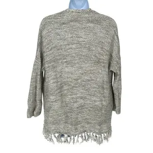 LOFT Outlet Womens Cotton Fringe Hem Open Front Cardigan Sweater Gray Size Small thumbnail 3