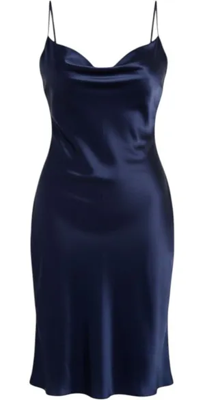 Y2K Bebe Slip Dress XL Navy Blue Cowl Neck Satin Midi Cocktail thumbnail 1
