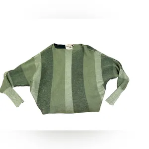 Philosophy Green Striped Drop Batwing Shoulder Viscose‎ Sweater Textured Sz M thumbnail 7