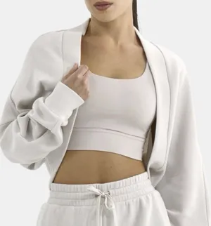 White Cropped Open-Front Shrug Sweatshirt with Thumbholes - Size S thumbnail 1