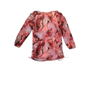 Womens Abstract Marble Mesh Ruched‎ Side Tunic Top Pink Red Purple 3/4 Sleeve thumbnail 6