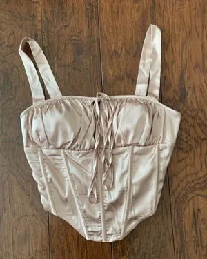 Beige Satin Corset Top Tan thumbnail 2