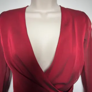 Donna Ricco Women Babydoll Dress Red Sheer Ruched Midi Burgundy Draped Flare thumbnail 2