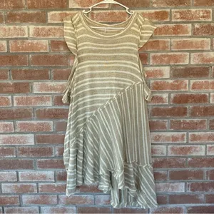 Free People Between The Lines Asymmetrical High Low Linen Dress Large Beige thumbnail 3