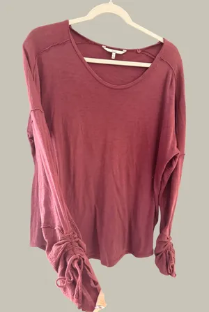 BKE Womens XL Burgundy‎ Slub Knit Grunge Fall Top Tie Cuff Long Sleeve Relaxed thumbnail 1