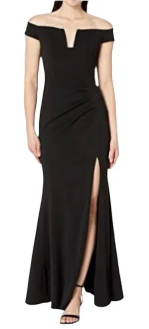 Xscape Off-Shoulder‎ Scuba Crepe Gown Black 4 thumbnail 1