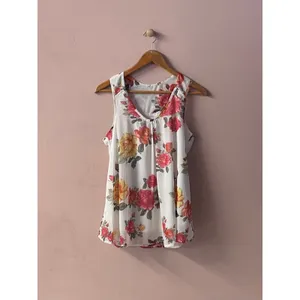 White Floral Racerback Top Size M Size M thumbnail 3