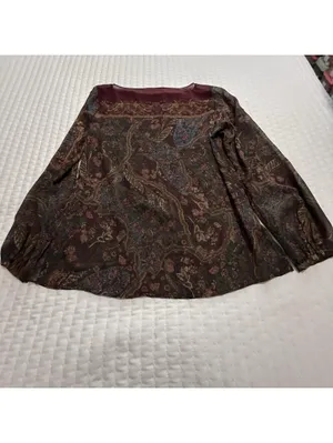 Lauren Ralph Lauren Burgundy Paisley Floral Sheer Blouse Top XL Extra Large thumbnail 10