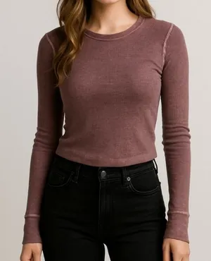 Altar’d State Waffle Knit Thermal Long Sleeve Top Mauve Women’s Large‎ thumbnail 1