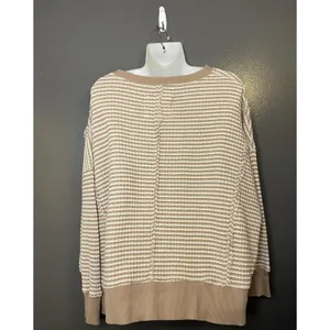 American Eagle Outfitters Sweater Womens XS Beige Waffle Knit Crewneck Pullover thumbnail 5