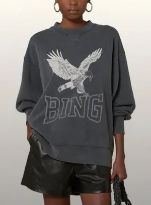 Anine Bing Retro Alto Eagle Graphic Organic Cotton Sweatshirt Washed Gray Black thumbnail 1