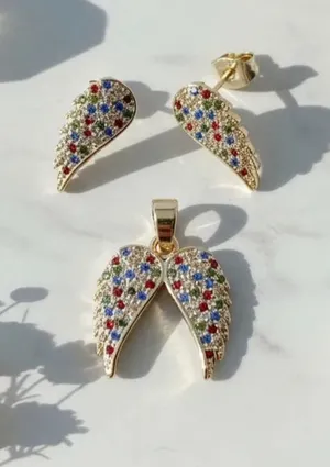 Golden Time Gold-Plated Angel Wing Jewelry Set Featuring Inlaid Colorful Stones thumbnail 1