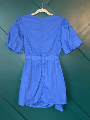 Golden Have it All Puff-Sleeve Ruched Mini Dress in Royal Blue Size S NWT thumbnail 3