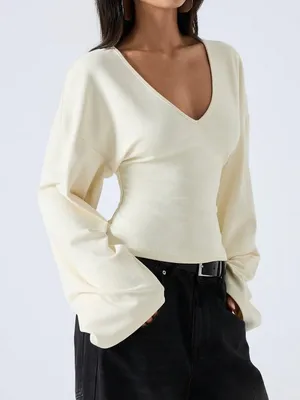 off-white V-neck lantern sleeve top thumbnail 1