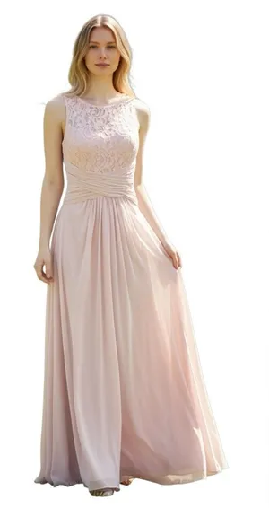 David’s Bridal Soft Pink Bridesmaid Formal Chiffon Gown Size 4 Wedding Event thumbnail 1