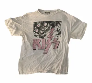 Kiss White Short Sleeve Tee Pink Rhinestone Logo Lightning Bolt thumbnail 1
