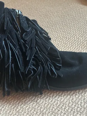 Cynthia Vincent black suede ankle boots fringe size 10 booties thumbnail 2
