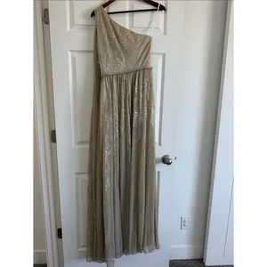 Halston Heritage Metallic One Shoulder Grecian Draped Gown Champagne Size 4 NWOT thumbnail 5