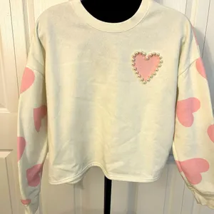 Cropped Pearl Heart‎ Sweatshirt! Pink Size XL thumbnail 1