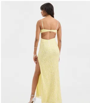 Macy's Yellow beaded prom dress thumbnail 2
