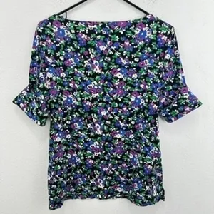 Lauren Ralph Lauren Floral Print 1/2 Sleeve Boat Neck Top‎ Black Purple Green thumbnail 8