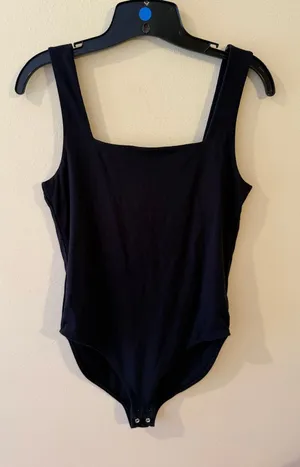 Old Navy Black Square Neck One-Piece Bodysuit NEVER WORN thumbnail 1