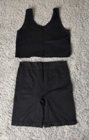 Women Black Seamless Ribbed L 2 Piece Shein Workout Set Crop Tank Biker Shorts thumbnail 1