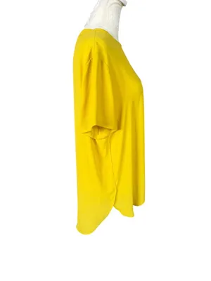 Loft women's short sleeve pullover blouse mustard yellow sheer size large thumbnail 3