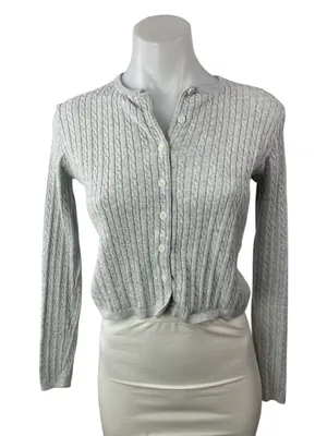 Brandy Melville Gray Ribbed Knit Long Sleeve Button Up Cardigan Sweater Size S/M thumbnail 1