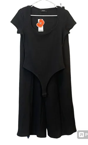 Cider 2 Piece Loungewear Wide Leg Ribbed Pants Short Sleeve‎ Bodysuit thumbnail 1
