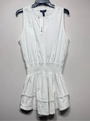 Aqua White Sleeveless Smocked Waist Linen Blend Mini Dress Size medium NWT thumbnail 3