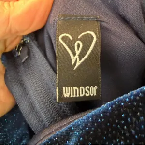 Windsor Navy Blue Glitter Velvet Bustier Skater Mini Dress Small NWT Pockets thumbnail 7