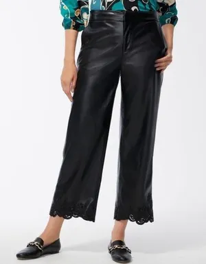 NWT Chico's Faux Leather Cutwork Hem Wide Leg Trousers Black US Size 16 thumbnail 1