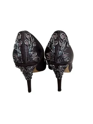 HOUSE OF DEREON Beyonce Black Satin Embroidered Beaded Heels Size 7.5 thumbnail 12