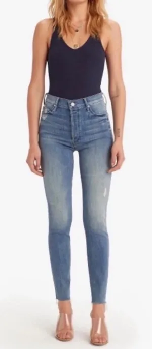 MOTHER The Stunner Ankle Fray Graffiti Girl Denim Distressed Jeans Women’s sz 24 thumbnail 1