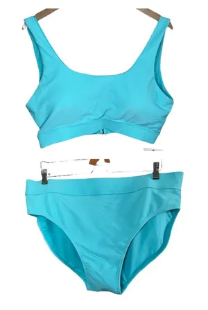 Cyn & Luca Womens 2-Piece Blue Ribbed Bikini Set Medium Coverage Size 2X thumbnail 1